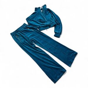Teal Velour Zip-Up Track Set | Medium | Luxe Lounge Vibes